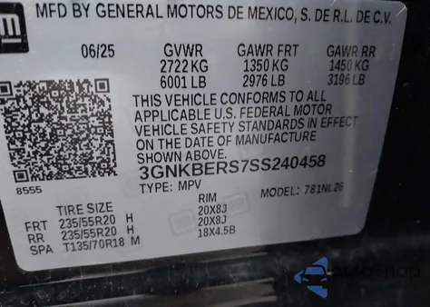 2025 Chevrolet Blazer Fwd Rs z USA, uszkodzony, nr VIN 3GNKBERS7SS240458